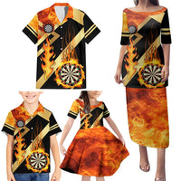 Flaming Dartboard Darts Family Matching Puletasi and Hawaiian Shirt Personalized Bold Geometric Patterns - Wonder Print Shop
