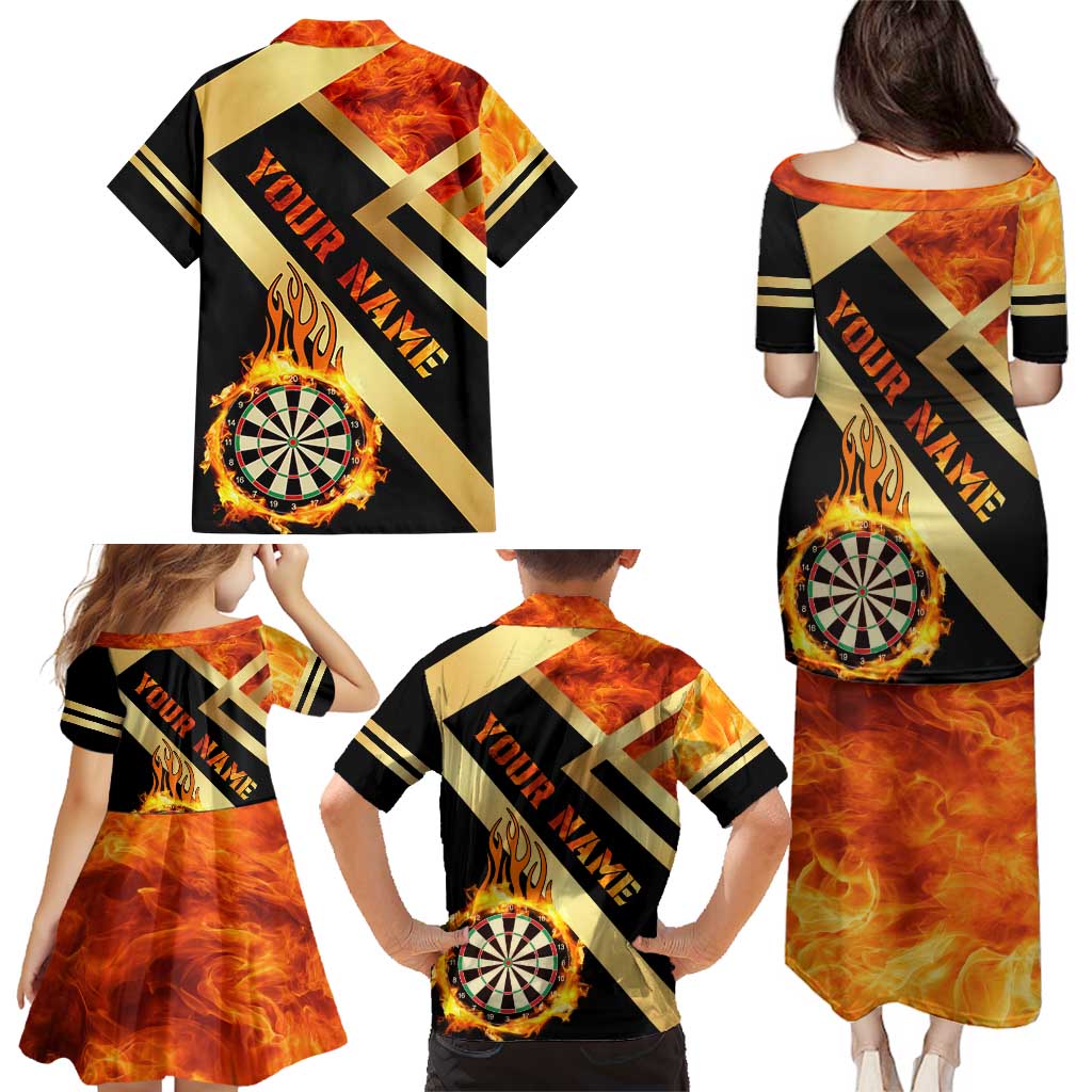 Flaming Dartboard Darts Family Matching Puletasi and Hawaiian Shirt Personalized Bold Geometric Patterns - Wonder Print Shop