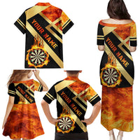 Flaming Dartboard Darts Family Matching Puletasi and Hawaiian Shirt Personalized Bold Geometric Patterns - Wonder Print Shop