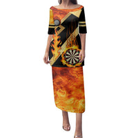 Flaming Dartboard Darts Family Matching Puletasi and Hawaiian Shirt Personalized Bold Geometric Patterns - Wonder Print Shop