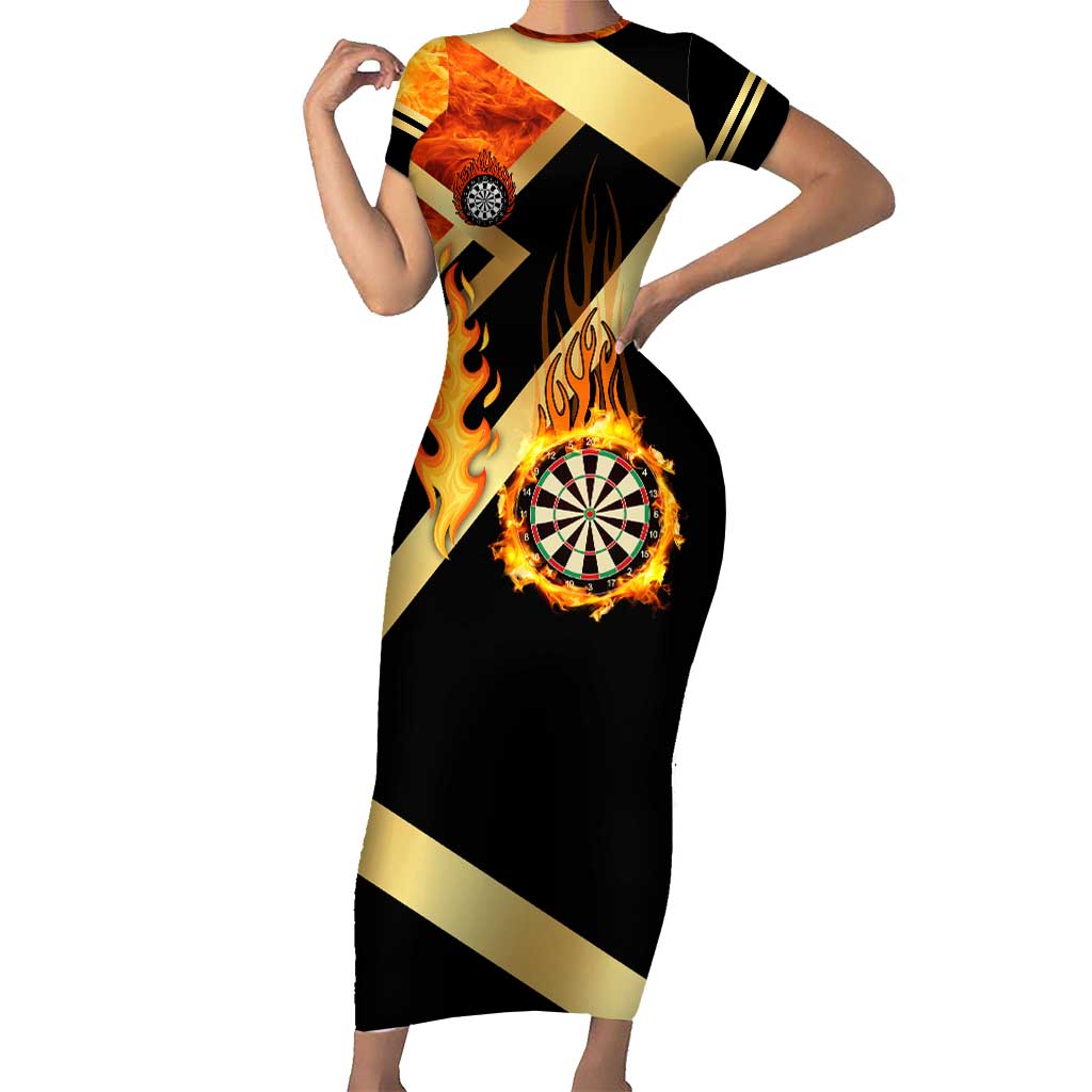 Flaming Dartboard Darts Family Matching Short Sleeve Bodycon Dress and Hawaiian Shirt Personalized Bold Geometric Patterns - Wonder Print Shop