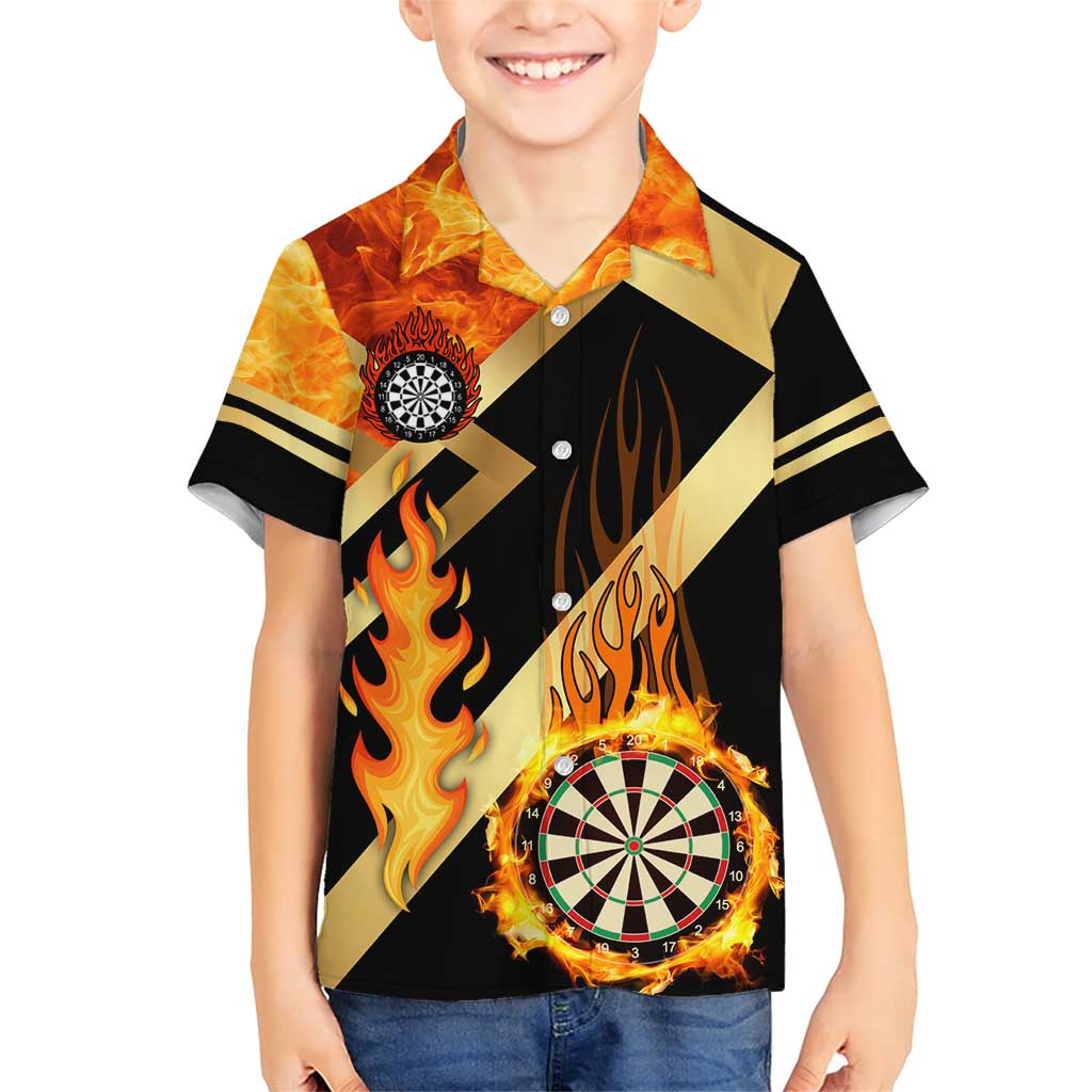 Flaming Dartboard Darts Family Matching Short Sleeve Bodycon Dress and Hawaiian Shirt Personalized Bold Geometric Patterns - Wonder Print Shop
