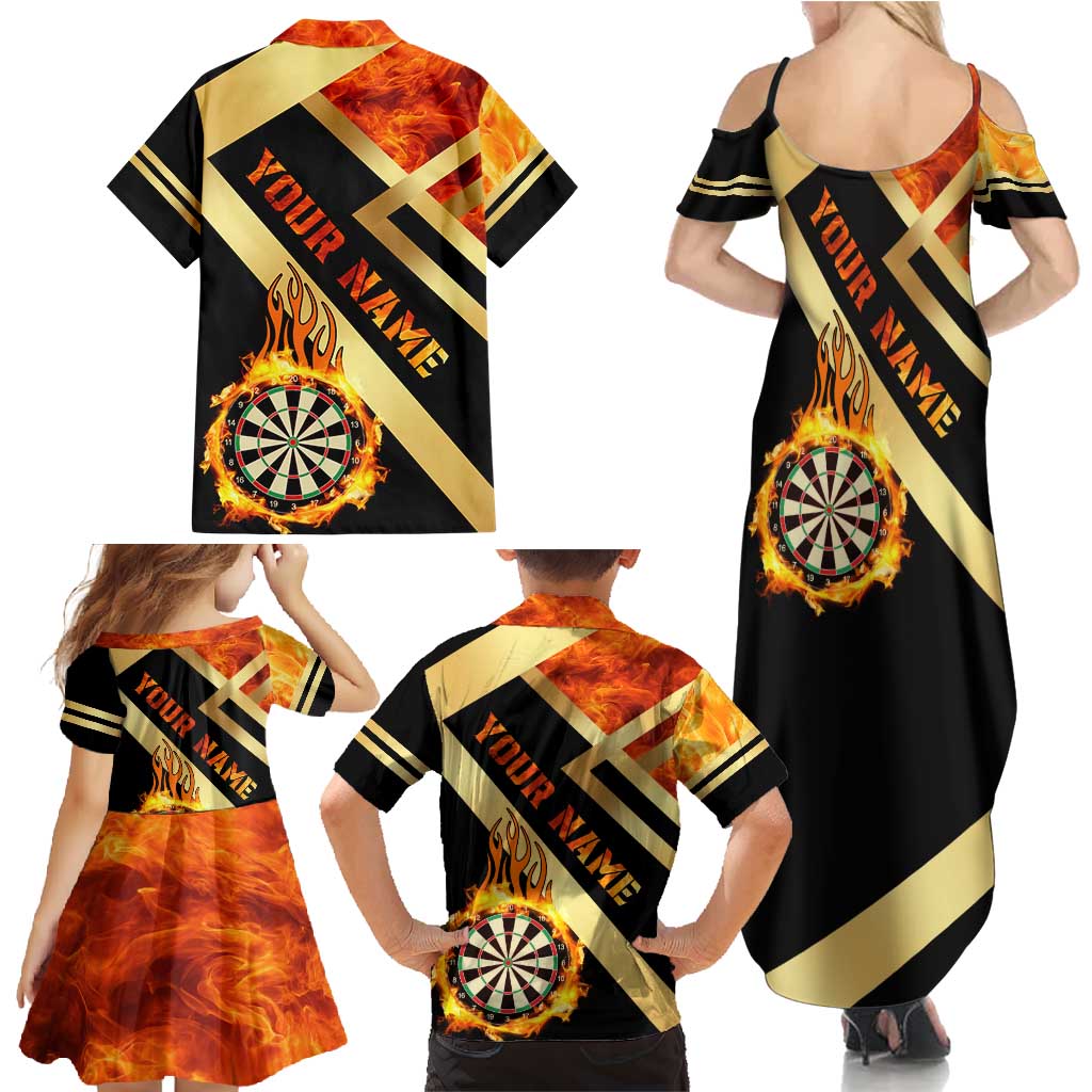 Flaming Dartboard Darts Family Matching Summer Maxi Dress and Hawaiian Shirt Personalized Bold Geometric Patterns - Wonder Print Shop