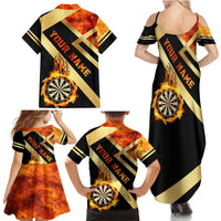 Flaming Dartboard Darts Family Matching Summer Maxi Dress and Hawaiian Shirt Personalized Bold Geometric Patterns - Wonder Print Shop