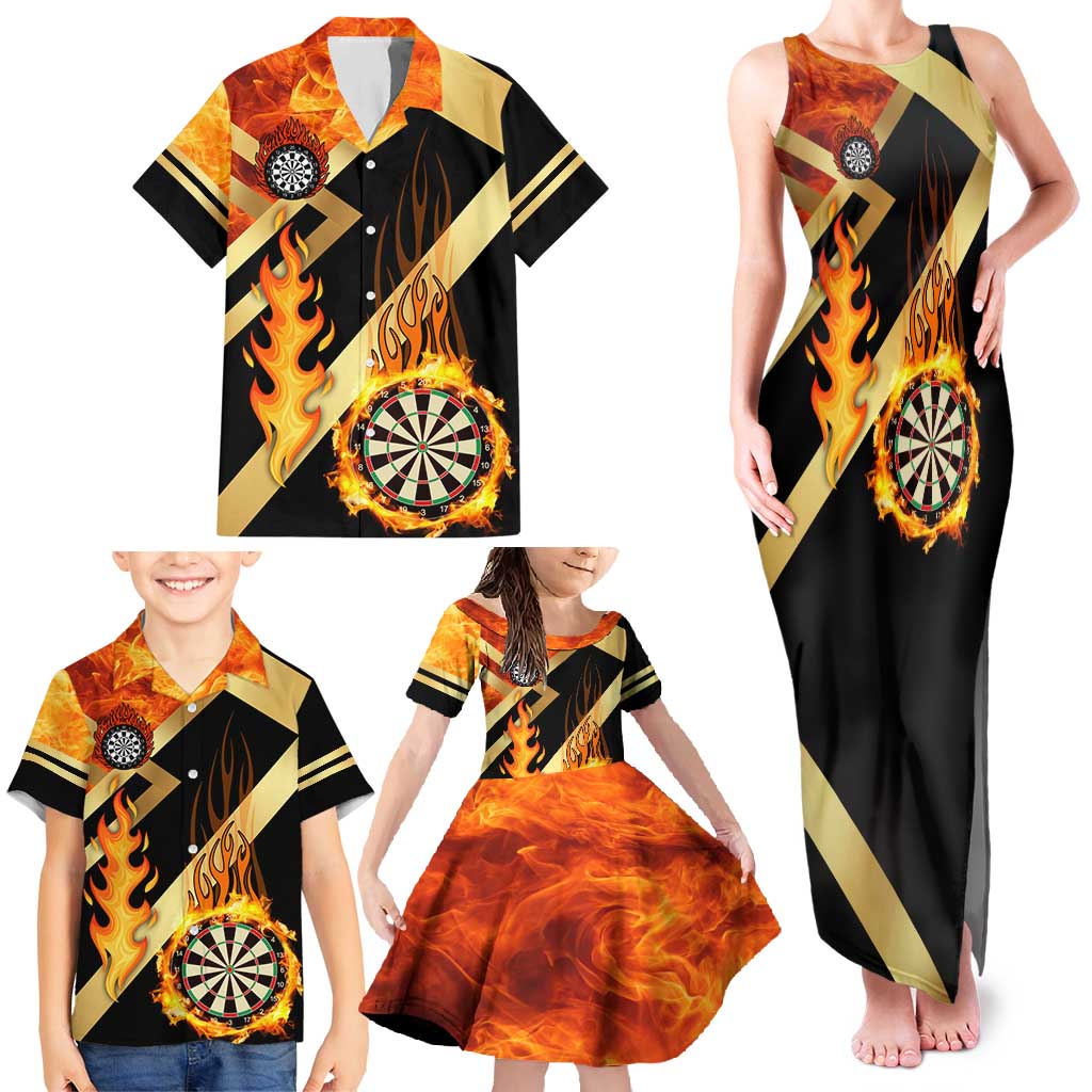 Flaming Dartboard Darts Family Matching Tank Maxi Dress and Hawaiian Shirt Personalized Bold Geometric Patterns - Wonder Print Shop