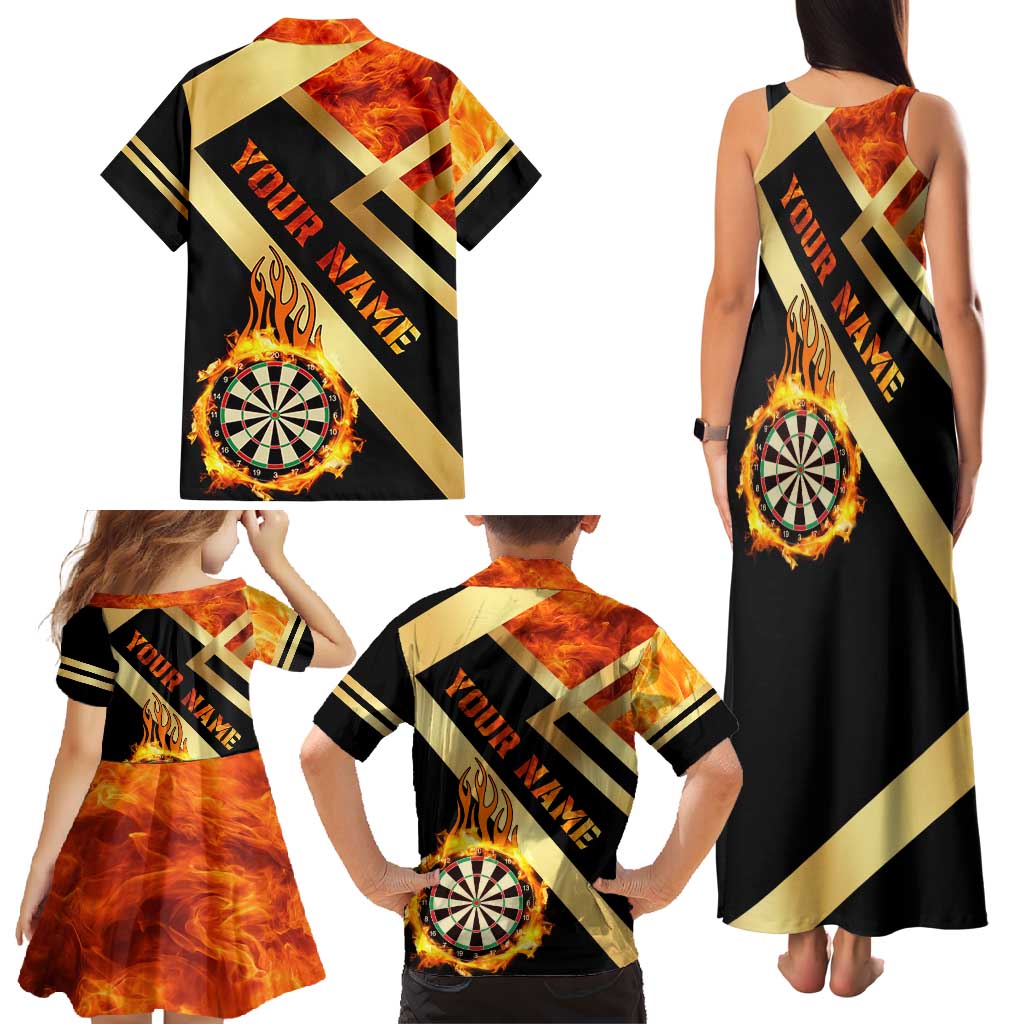 Flaming Dartboard Darts Family Matching Tank Maxi Dress and Hawaiian Shirt Personalized Bold Geometric Patterns - Wonder Print Shop