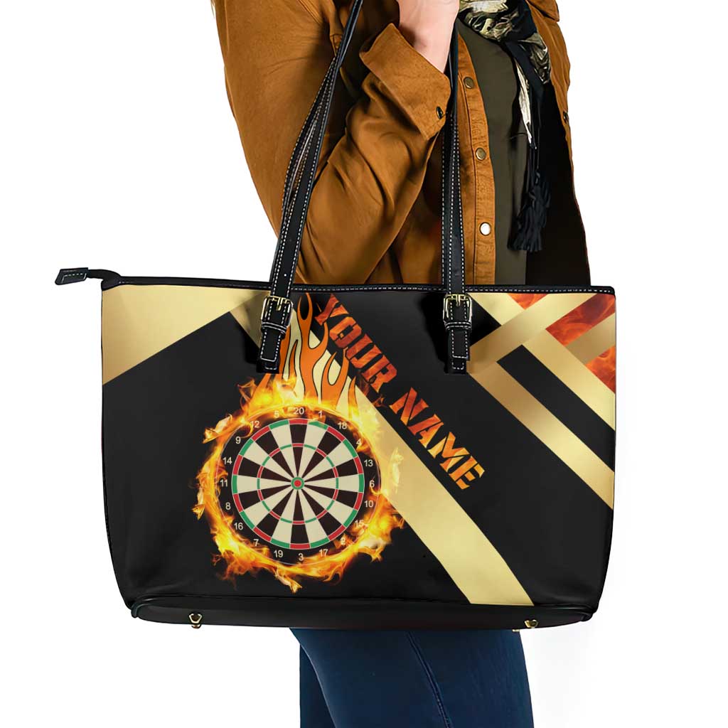 Flaming Dartboard Darts Leather Tote Bag Personalized Bold Geometric Patterns - Wonder Print Shop