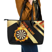 Flaming Dartboard Darts Leather Tote Bag Personalized Bold Geometric Patterns - Wonder Print Shop