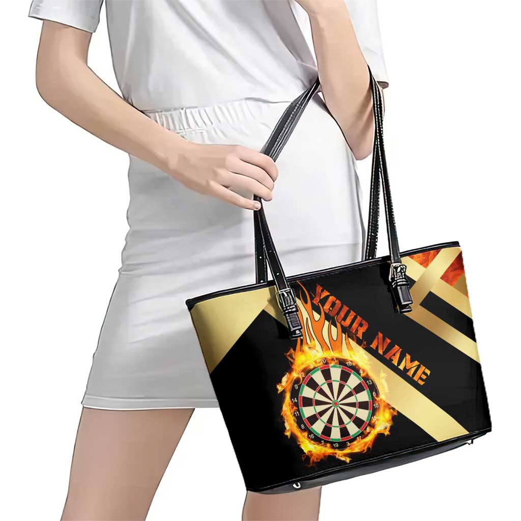 Flaming Dartboard Darts Leather Tote Bag Personalized Bold Geometric Patterns - Wonder Print Shop
