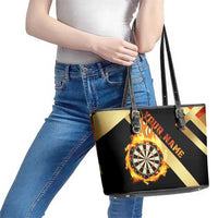 Flaming Dartboard Darts Leather Tote Bag Personalized Bold Geometric Patterns - Wonder Print Shop