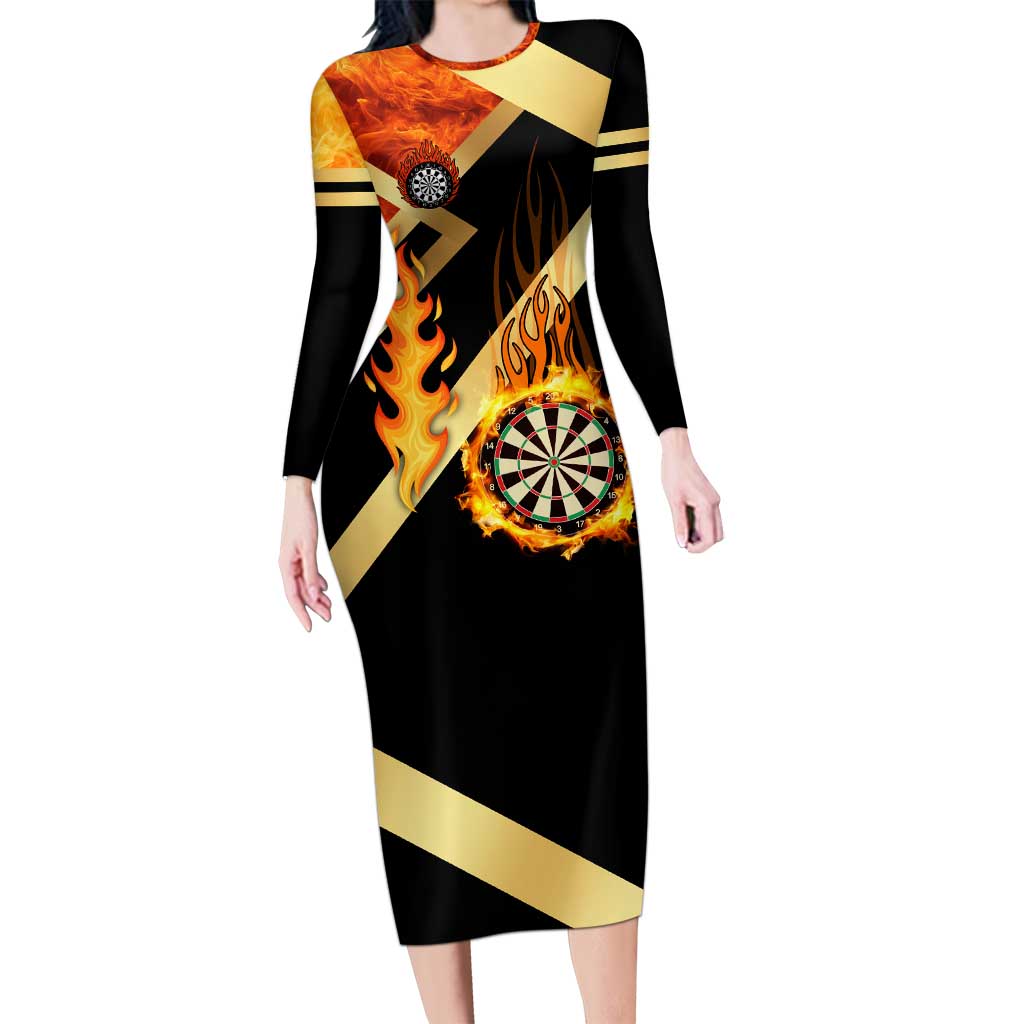 Flaming Dartboard Darts Long Sleeve Bodycon Dress Personalized Bold Geometric Patterns - Wonder Print Shop