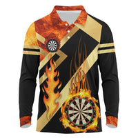 Flaming Dartboard Darts Long Sleeve Polo Shirt Personalized Bold Geometric Patterns - Wonder Print Shop