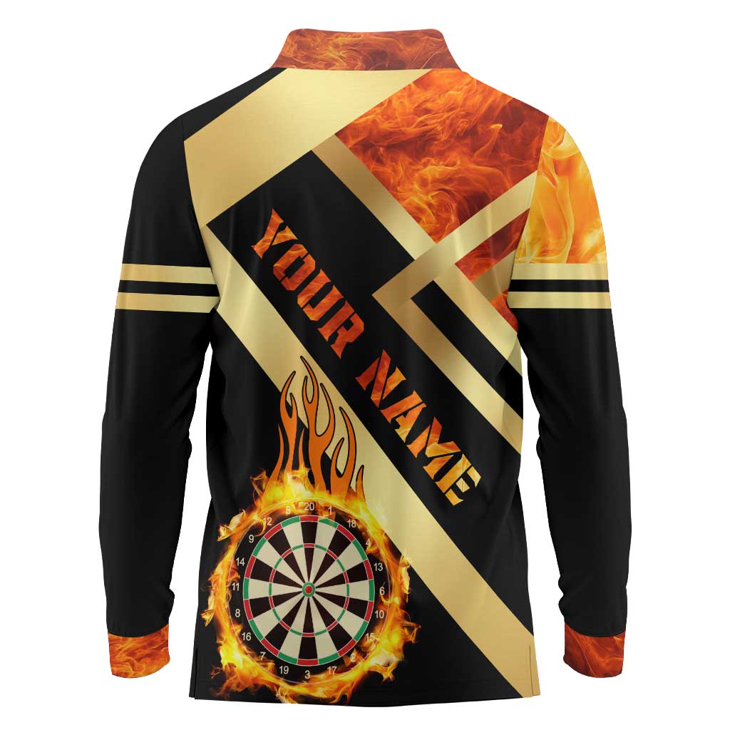 Flaming Dartboard Darts Long Sleeve Polo Shirt Personalized Bold Geometric Patterns - Wonder Print Shop
