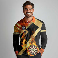 Flaming Dartboard Darts Long Sleeve Polo Shirt Personalized Bold Geometric Patterns - Wonder Print Shop