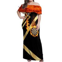 Flaming Dartboard Darts Off Shoulder Maxi Dress Personalized Bold Geometric Patterns - Wonder Print Shop