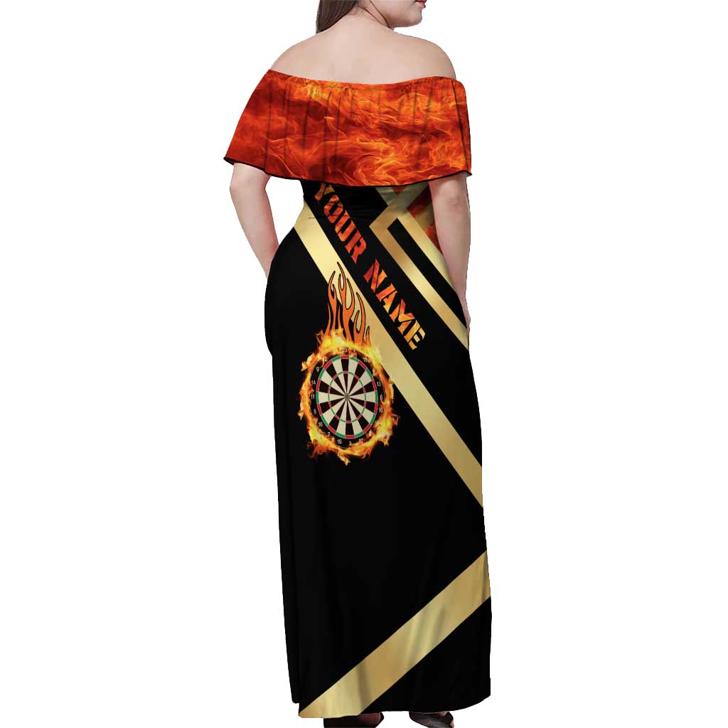 Flaming Dartboard Darts Off Shoulder Maxi Dress Personalized Bold Geometric Patterns - Wonder Print Shop