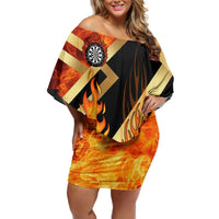 Flaming Dartboard Darts Off Shoulder Short Dress Personalized Bold Geometric Patterns - Wonder Print Shop