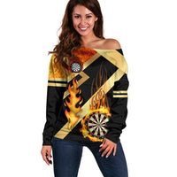 Flaming Dartboard Darts Off Shoulder Sweater Personalized Bold Geometric Patterns - Wonder Print Shop