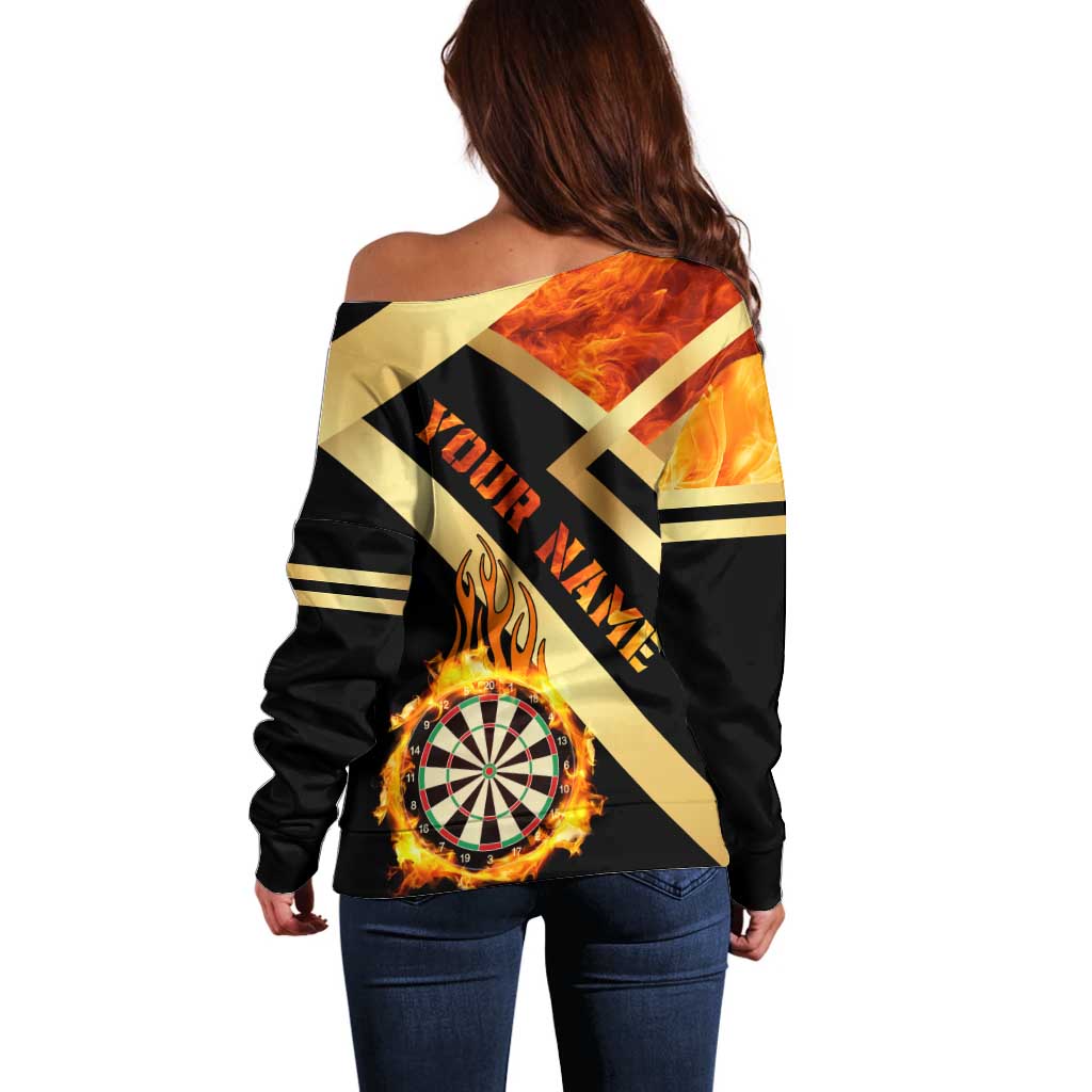 Flaming Dartboard Darts Off Shoulder Sweater Personalized Bold Geometric Patterns - Wonder Print Shop