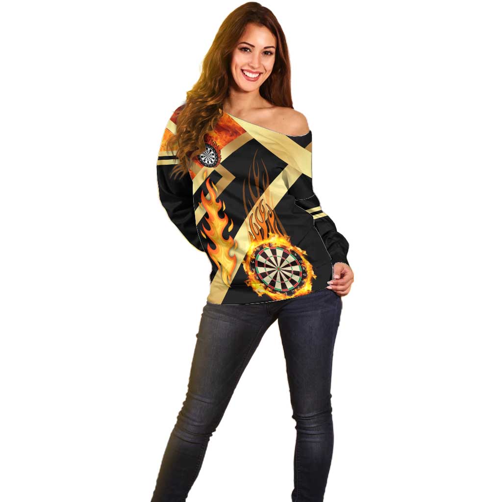 Flaming Dartboard Darts Off Shoulder Sweater Personalized Bold Geometric Patterns - Wonder Print Shop