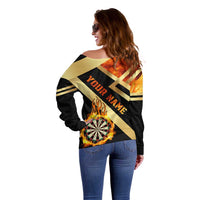 Flaming Dartboard Darts Off Shoulder Sweater Personalized Bold Geometric Patterns - Wonder Print Shop