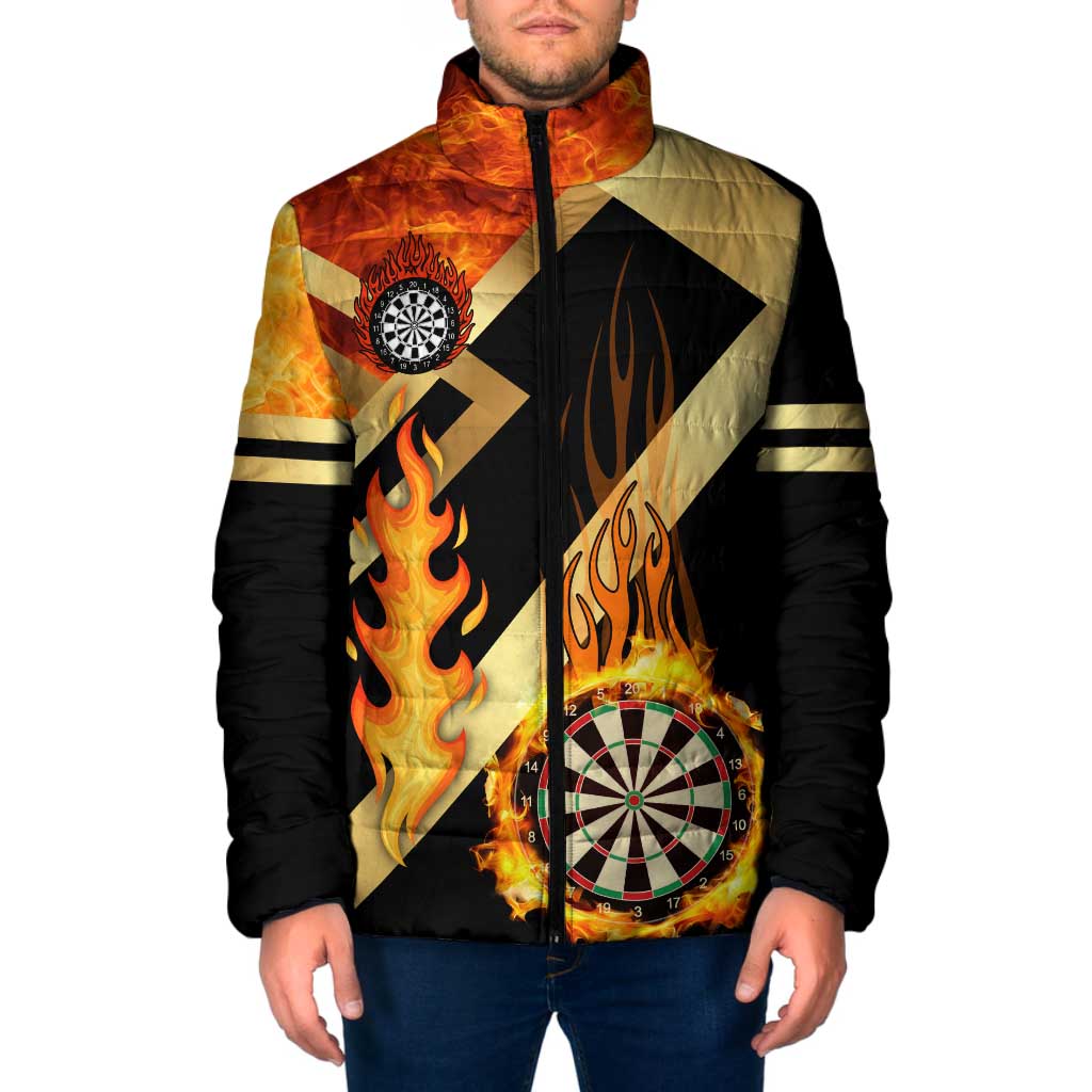 Flaming Dartboard Darts Padded Jacket Personalized Bold Geometric Patterns - Wonder Print Shop