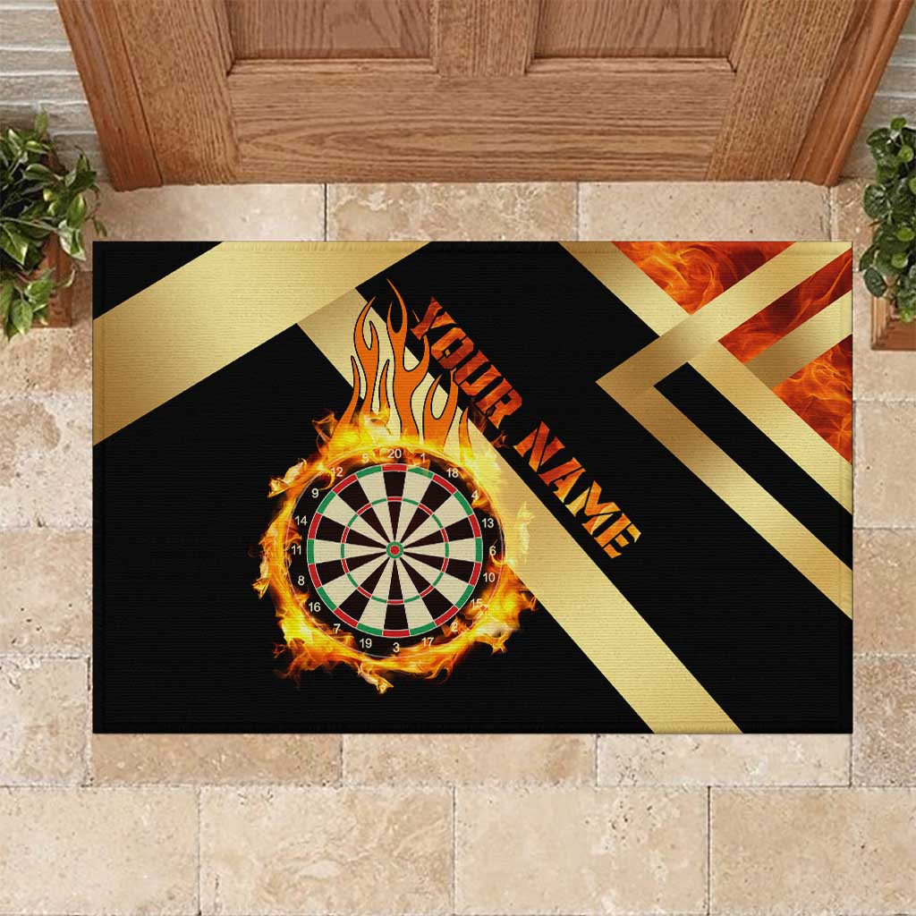Flaming Dartboard Darts Rubber Doormat Personalized Bold Geometric Patterns - Wonder Print Shop