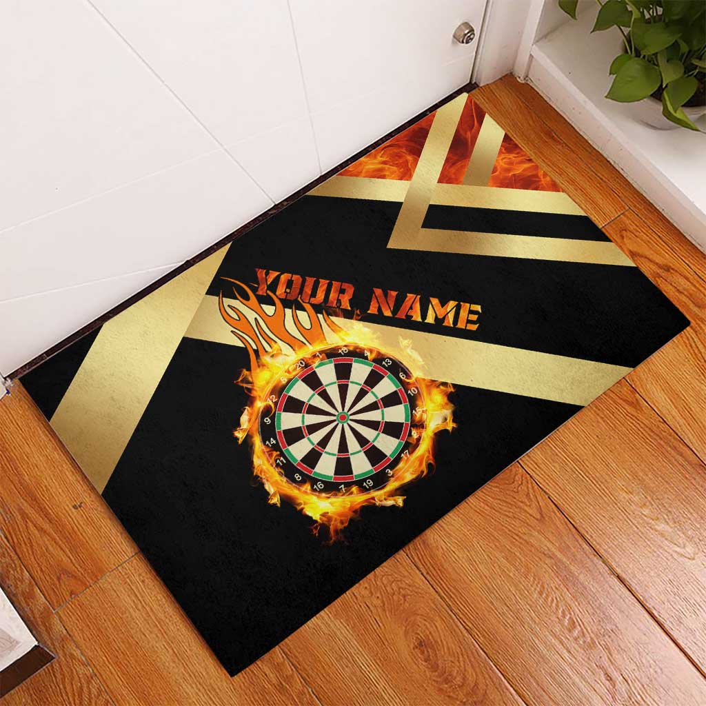 Flaming Dartboard Darts Rubber Doormat Personalized Bold Geometric Patterns - Wonder Print Shop