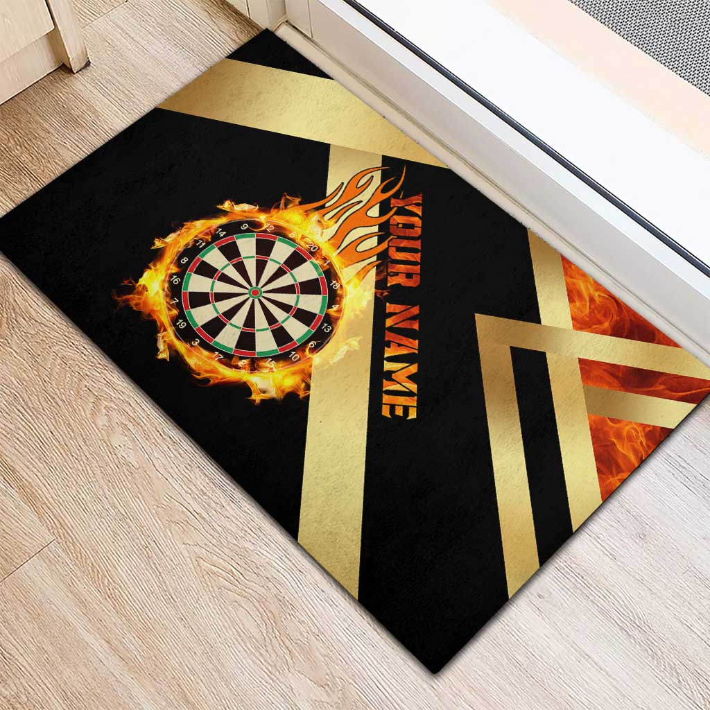 Flaming Dartboard Darts Rubber Doormat Personalized Bold Geometric Patterns - Wonder Print Shop