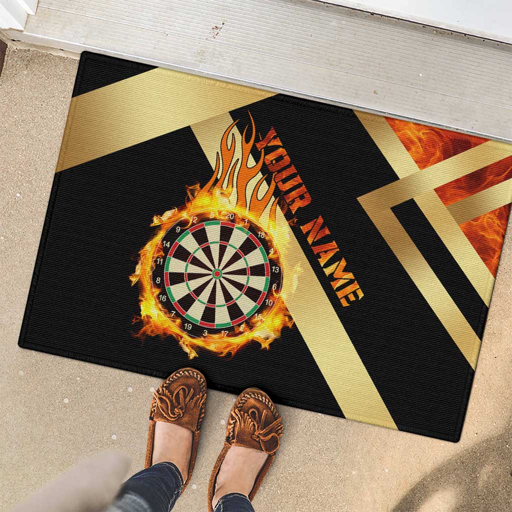 Flaming Dartboard Darts Rubber Doormat Personalized Bold Geometric Patterns - Wonder Print Shop