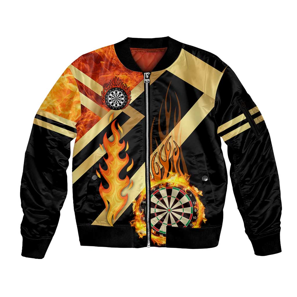 Flaming Dartboard Darts Sleeve Zip Bomber Jacket Personalized Bold Geometric Patterns - Wonder Print Shop