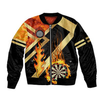 Flaming Dartboard Darts Sleeve Zip Bomber Jacket Personalized Bold Geometric Patterns - Wonder Print Shop