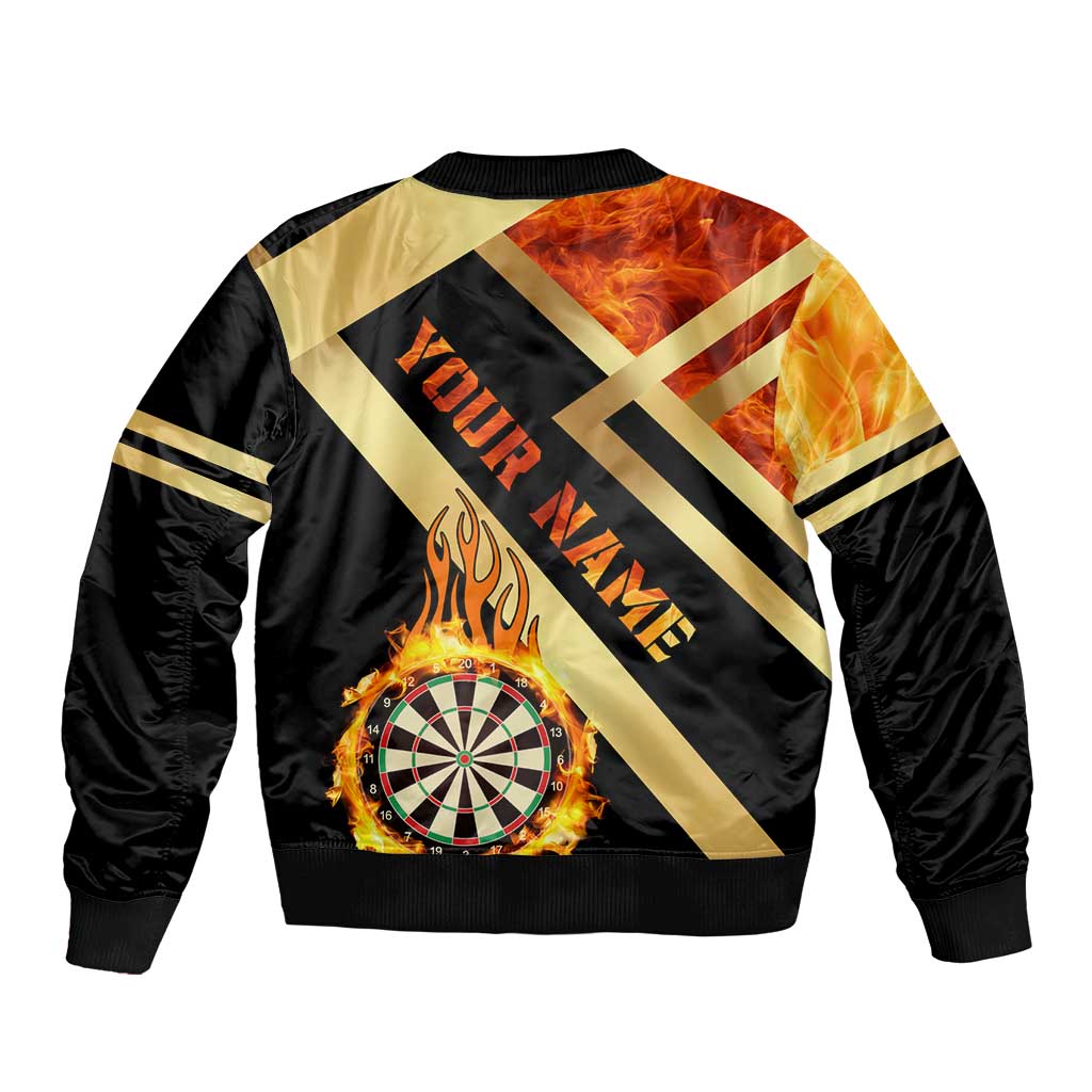 Flaming Dartboard Darts Sleeve Zip Bomber Jacket Personalized Bold Geometric Patterns - Wonder Print Shop