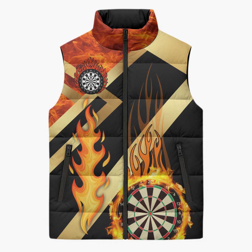 Flaming Dartboard Darts Sleeveless Puffer Jacket Personalized Bold Geometric Patterns - Wonder Print Shop