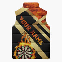 Flaming Dartboard Darts Sleeveless Puffer Jacket Personalized Bold Geometric Patterns - Wonder Print Shop