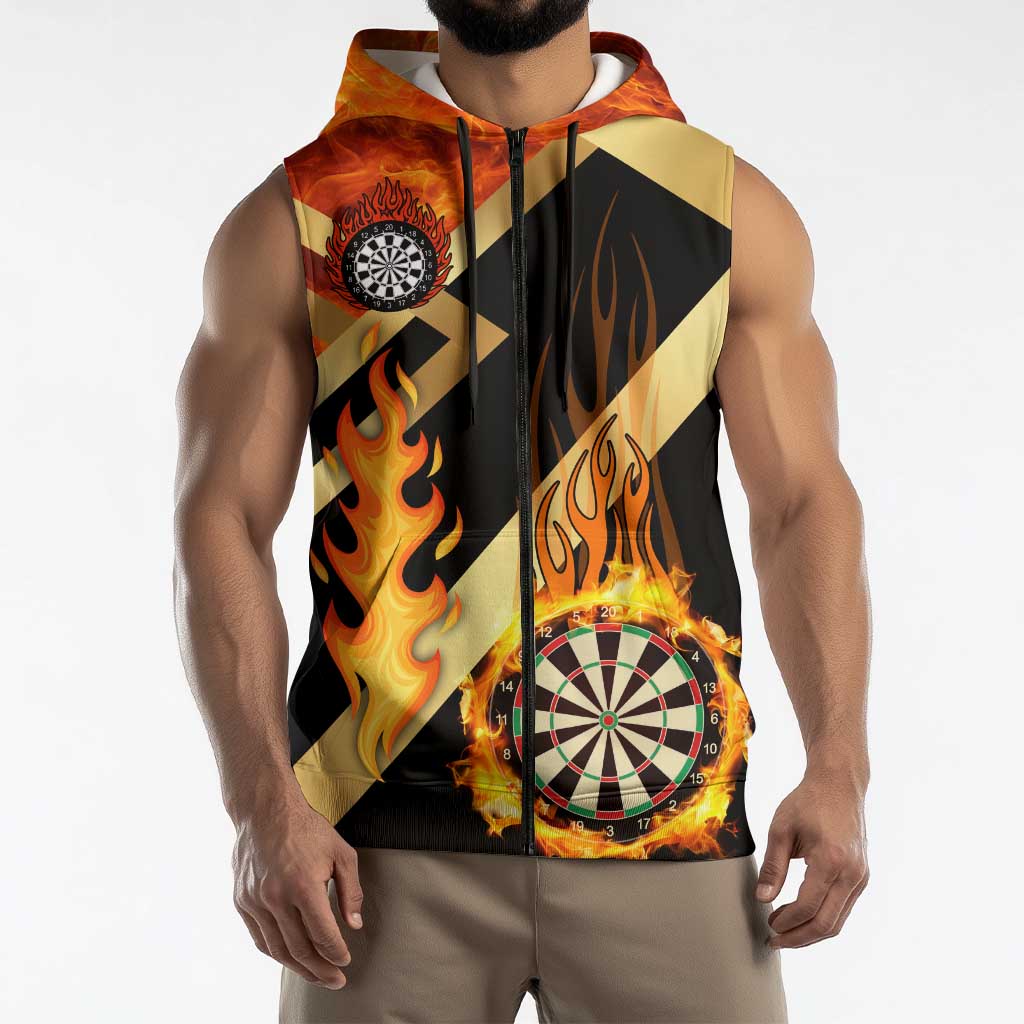 Flaming Dartboard Darts Sleeveless Zip Hoodie Personalized Bold Geometric Patterns - Wonder Print Shop