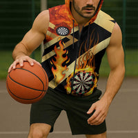 Flaming Dartboard Darts Sleeveless Zip Hoodie Personalized Bold Geometric Patterns - Wonder Print Shop