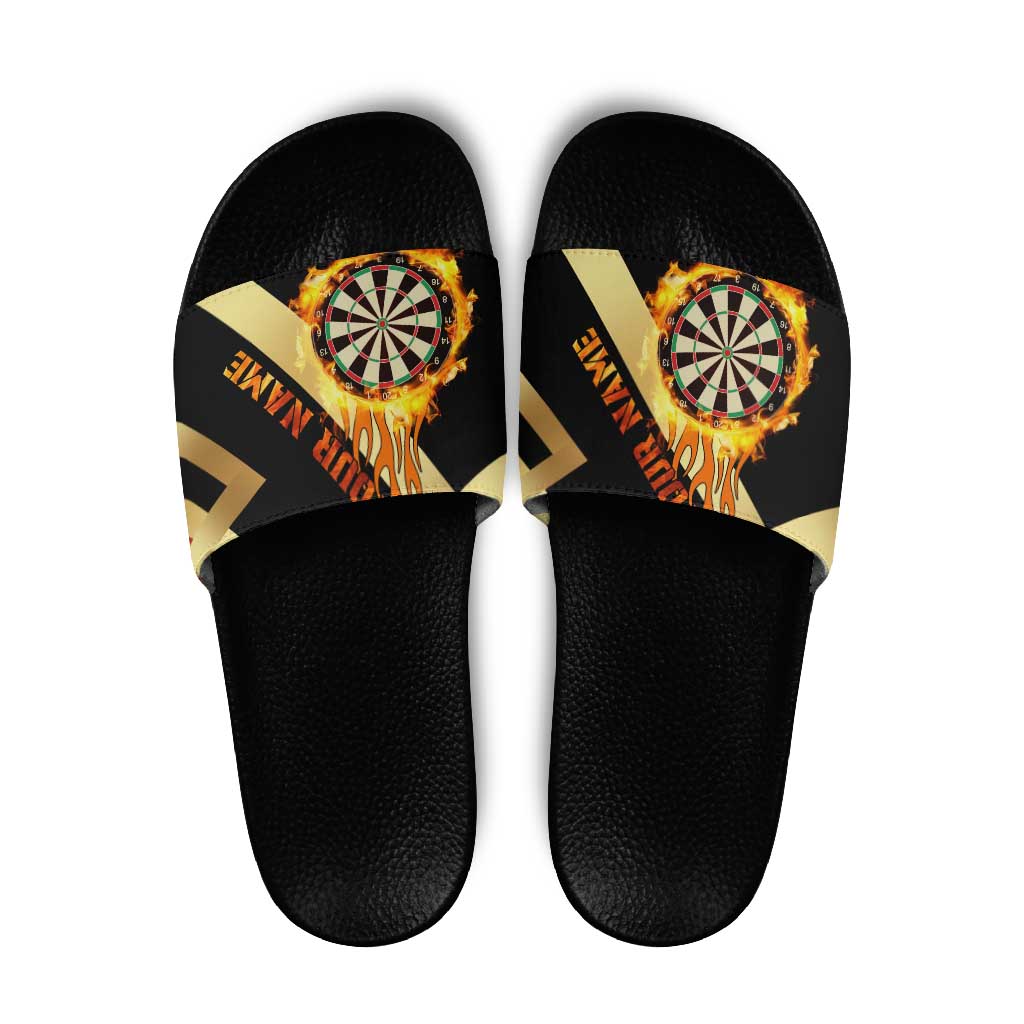 Flaming Dartboard Darts Slide Sandals Personalized Bold Geometric Patterns - Wonder Print Shop