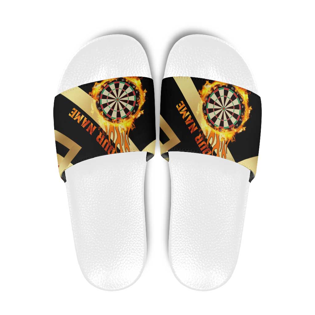 Flaming Dartboard Darts Slide Sandals Personalized Bold Geometric Patterns - Wonder Print Shop