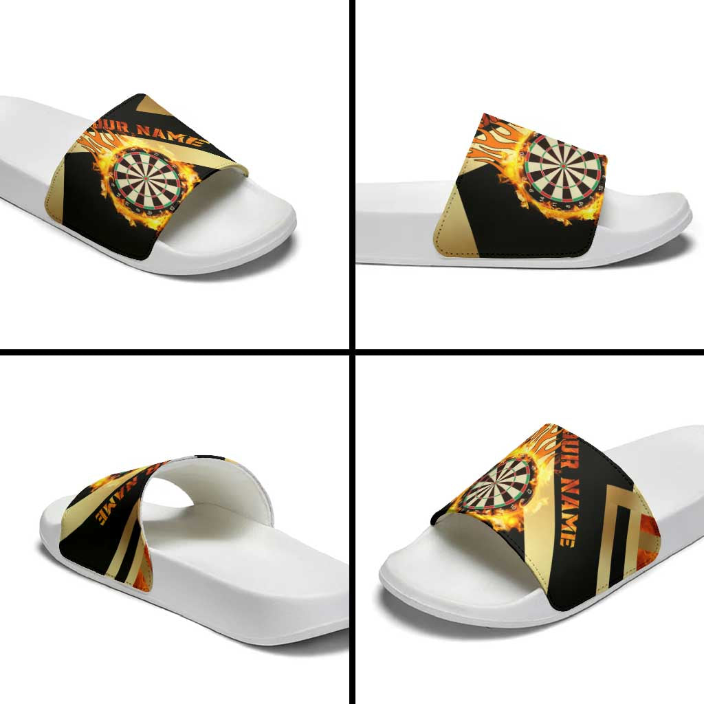 Flaming Dartboard Darts Slide Sandals Personalized Bold Geometric Patterns - Wonder Print Shop