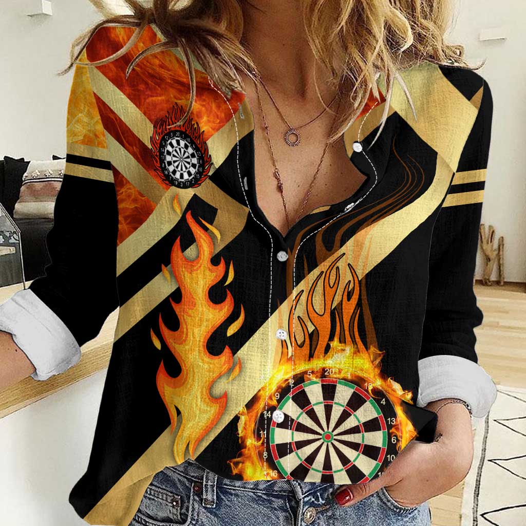 Flaming Dartboard Darts Women Casual Shirt Personalized Bold Geometric Patterns - Wonder Print Shop