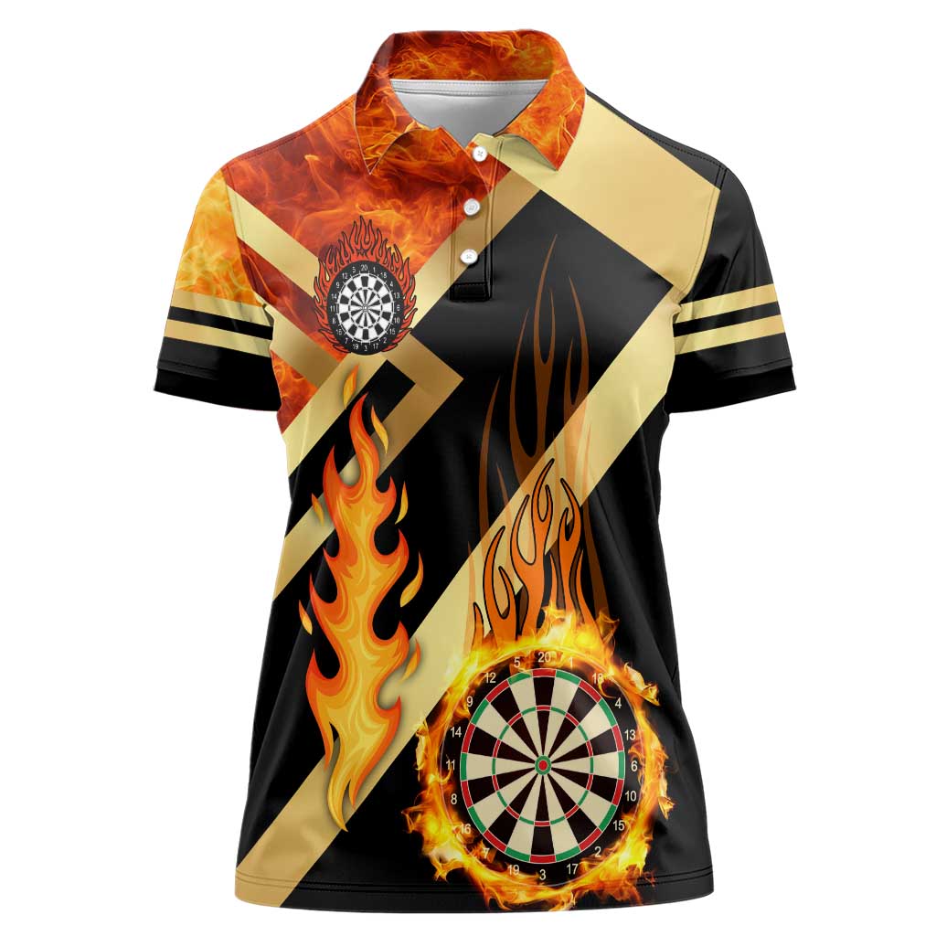 Flaming Dartboard Darts Women Polo Shirt Personalized Bold Geometric Patterns - Wonder Print Shop