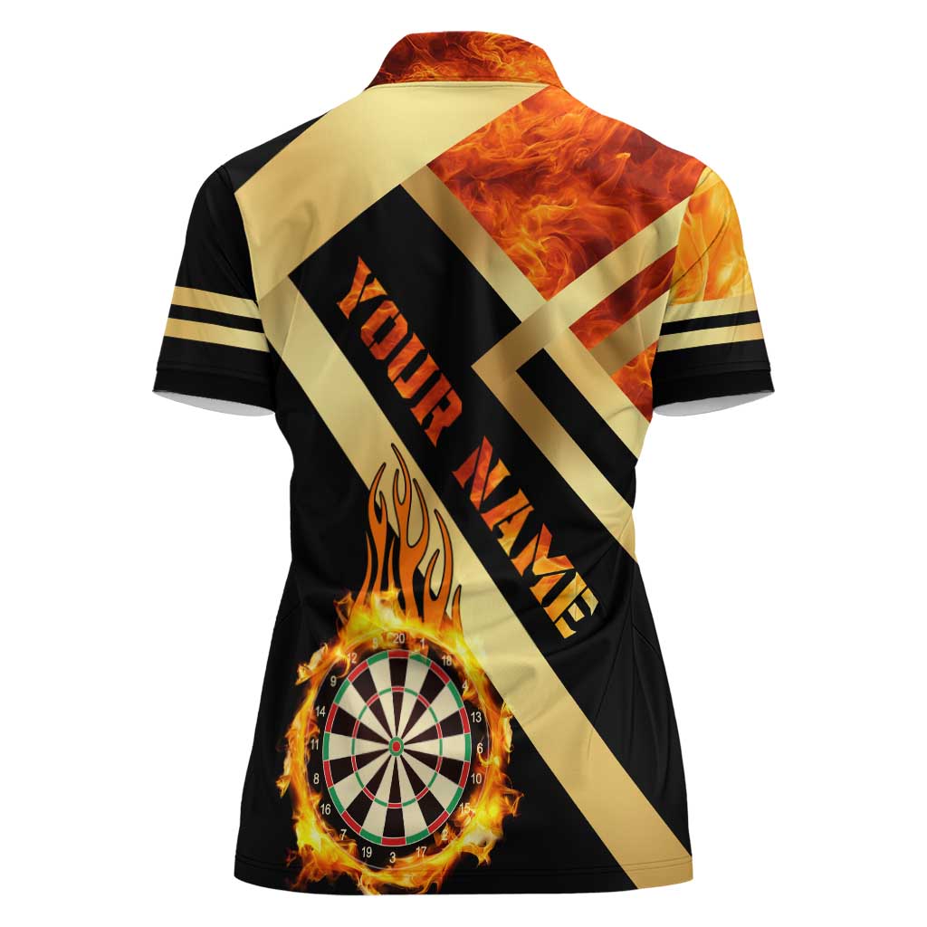 Flaming Dartboard Darts Women Polo Shirt Personalized Bold Geometric Patterns - Wonder Print Shop