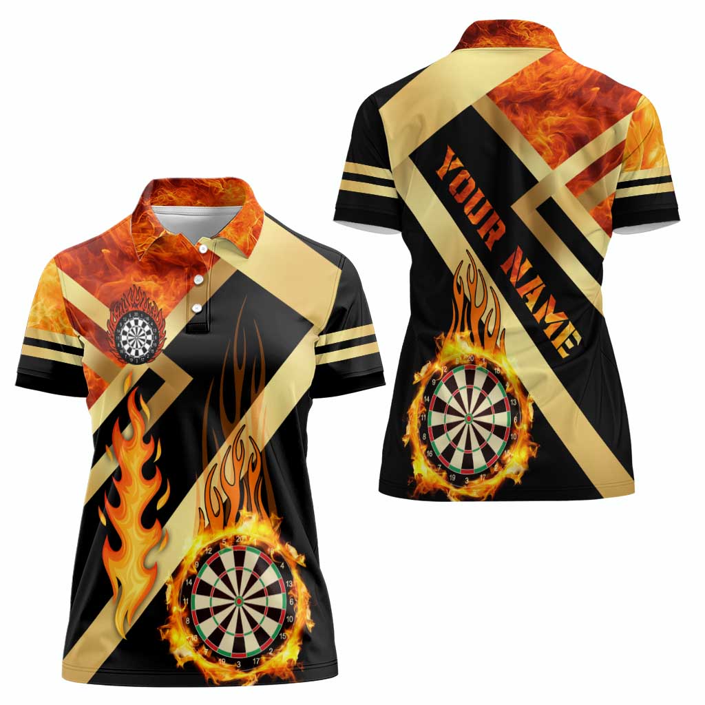Flaming Dartboard Darts Women Polo Shirt Personalized Bold Geometric Patterns - Wonder Print Shop