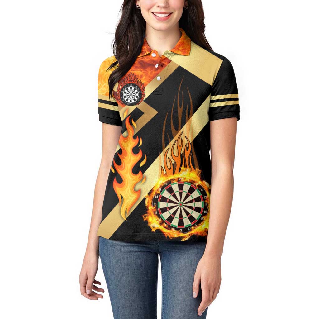 Flaming Dartboard Darts Women Polo Shirt Personalized Bold Geometric Patterns - Wonder Print Shop