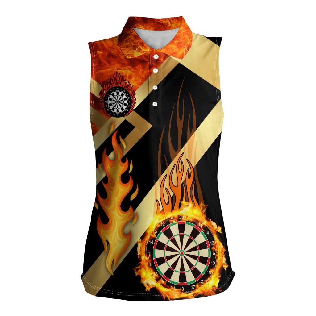 Flaming Dartboard Darts Women Sleeveless Polo Shirt Personalized Bold Geometric Patterns - Wonder Print Shop
