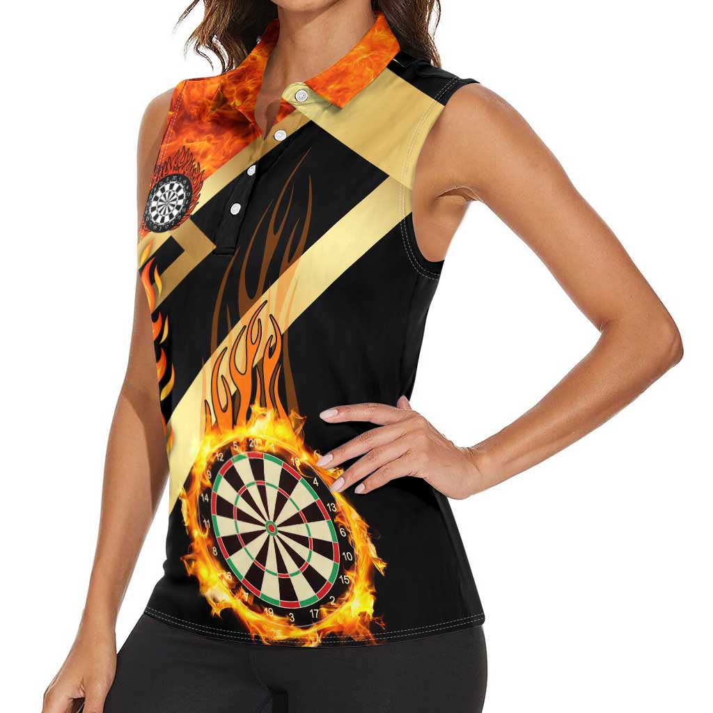 Flaming Dartboard Darts Women Sleeveless Polo Shirt Personalized Bold Geometric Patterns - Wonder Print Shop