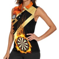 Flaming Dartboard Darts Women Sleeveless Polo Shirt Personalized Bold Geometric Patterns - Wonder Print Shop
