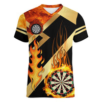 Flaming Dartboard Darts Women V-Neck T-Shirt Personalized Bold Geometric Patterns - Wonder Print Shop