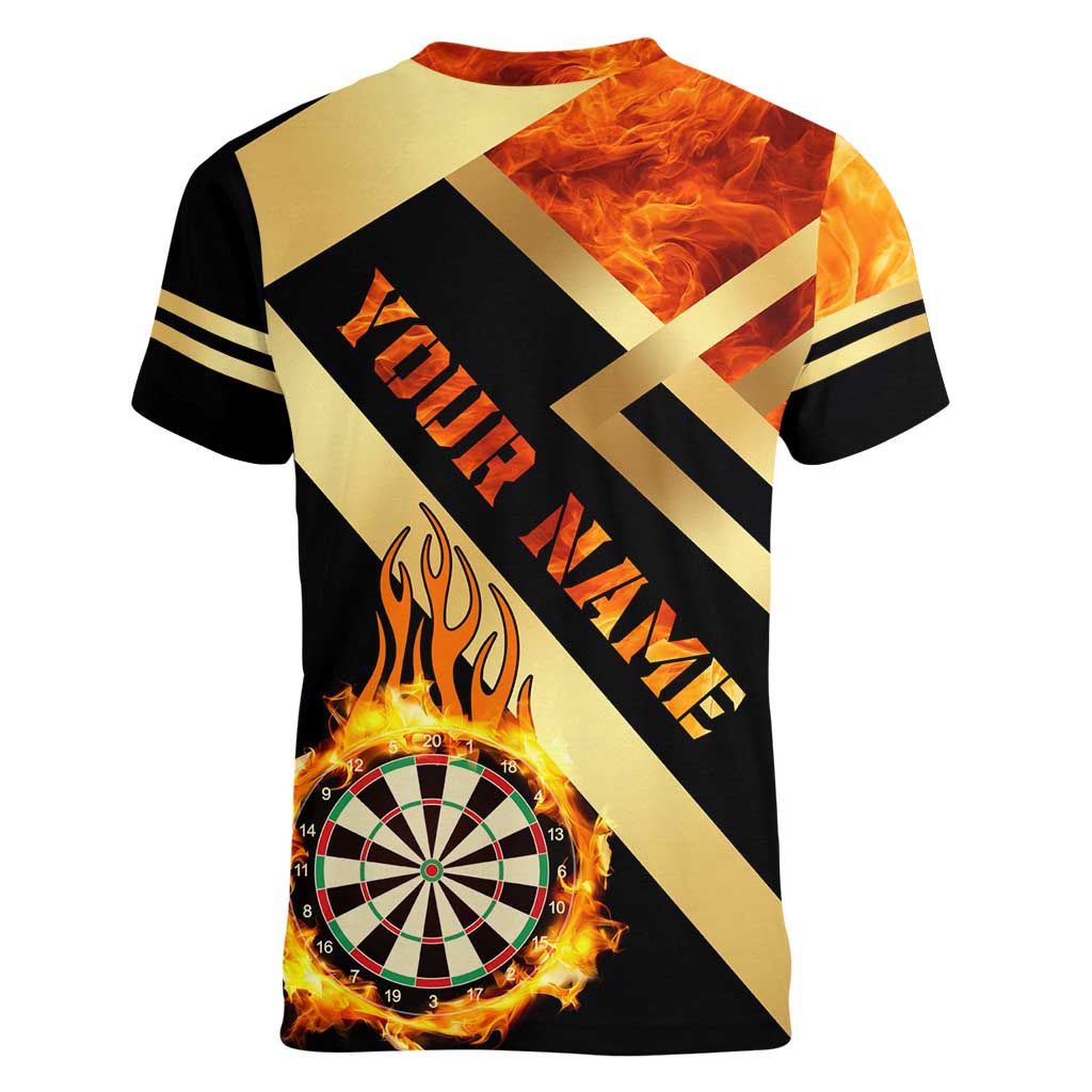 Flaming Dartboard Darts Women V-Neck T-Shirt Personalized Bold Geometric Patterns - Wonder Print Shop